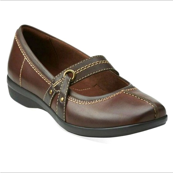 Clarks Haydn Maize brown leather Mary Jane loafers Size 8.5 - Picture 1 of 11